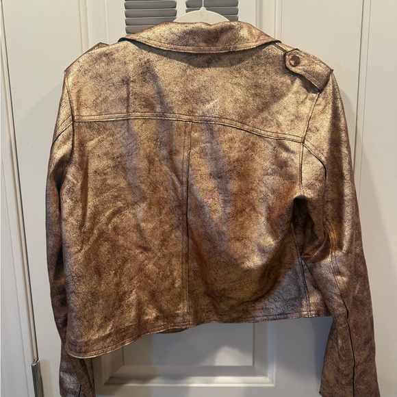 Anthropologie Metallic Rose Gold Leather Moto Jacket - Picture 3 of 4